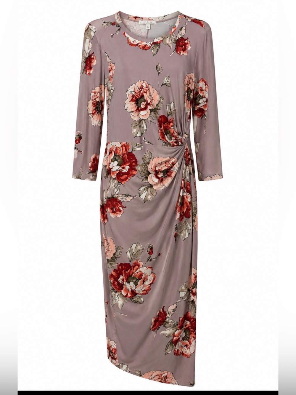 Nine Britton Floral Faux Wrap Midi Dress Medium Mauve Stretch